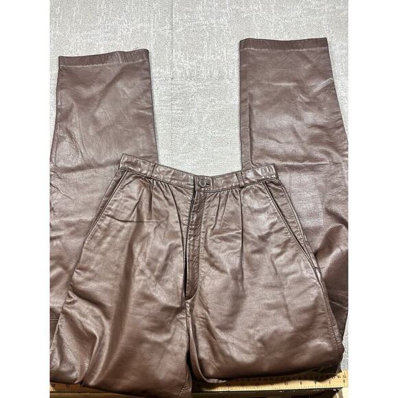Vintage Avanti Brown Leather High Rise Slim Pants Womens 8 Made In Korea - Picture 1 of 8